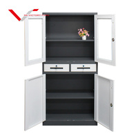 Armoire de bureau en acier avec porte en verre, dimensions 4 portes, armoire de rangement en métal, armoire à dossiers en acier avec tiroir