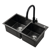Évier de cuisine en acier inoxydable 304 noir, gris et argenté, double bac, avec accessoires de robinetterie et égouttoir, design moderne, couleur personnalisable, OEM ODM