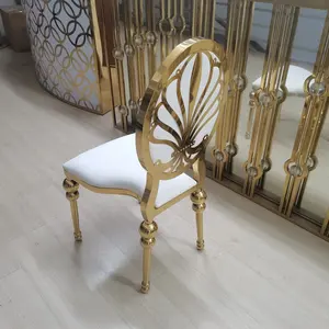 Wedding Hotel Chair Customized Stainless Steel Frame Back Flower Pu Cushion Gourd Foot Wedding Hotel Dining Chair