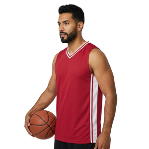 Unisex <b>Red</b> Short Basketball Jersey V-Neck Moisture Wicking Polyester Athletic Tank <b>Top</b> <b>Striped</b> Design All Seasons Custom OEM - Product Image 1