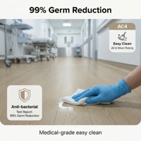 Plancher stratifié AC4 imperméable et antibactérien de 12 mm avec système de clic, lames HDF pour usage extérieur en milieu hospitalier