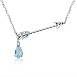 Abiding Heart Love Arrow Pendant Natural Sky Blue Topaz 925 Sterling Silver Jewelry Statement Necklace Women For Valentine