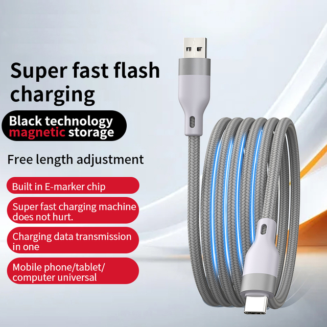 Hot Selling 60W 240W 5A Fast Charging USB Type C Magnetic Suction Braid Nylon Cable for Mobile Phone