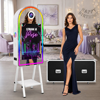 Miroir Photo Tendance avec Plateau d'Imprimante, Support de Photobooth à Arche, Machine Photo Portable pour Selfie, Miroir Magique