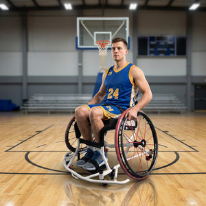Fauteuil roulant de sport haut de gamme pour le basketball, roues arrière Spinergy USA, ceintures de sécurité fixes - Product Image 1
