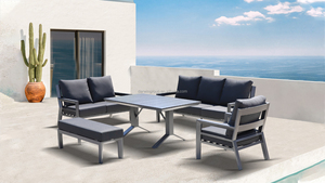 Ensemble <span class=keywords><strong>de</strong></span> salle à manger d'extérieur <span class=keywords><strong>de</strong></span> luxe moderne, structure <span class=keywords><strong>en</strong></span> aluminium <span class=keywords><strong>gris</strong></span>, mobilier <span class=keywords><strong>de</strong></span> patio résistant aux intempéries, ensemble <span class=keywords><strong>de</strong></span> salle à manger décontractée pour <span class=keywords><strong>jardin</strong></span>, 5 pièces - Product Image 5