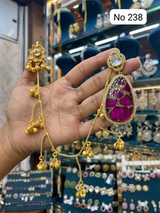 Handcrafted Gold Tone Jhumka <b>Earrings</b> with Sparkling Teardrop Stone and Chain Detail Indian Wedding Jewelry Collection for Women - Product Image 6