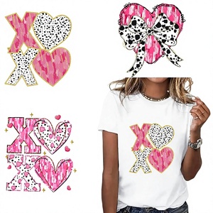 Valentine's 3 Sheet Iron-On Heart Bow XOXO Design Heat Transfer Printed Polyvinyl Chloride Patches for T-Shirts Hats Jackets DIY - Product Image 1