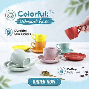 Tazza da Espresso in Porcellana dal Design <span class=keywords><strong>Semplice</strong></span> con Piattino per Uso Quotidiano e Occasioni Speciali in Ambienti Moderni e Arredamento da Caffetteria - Product Image 2