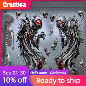Ensemble d'autocollants agressifs pour fenêtre, motif Grim Reaper, yeux rouges sanglants, crânes fantômes, pour décoration de fête d'horreur - Product Image 3
