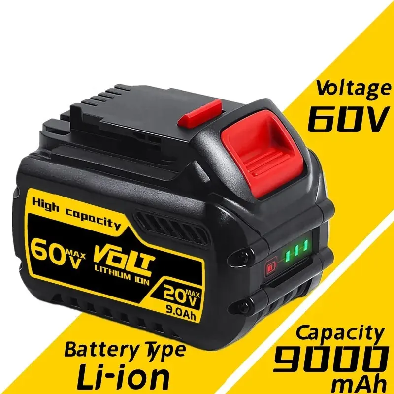 Factory Wholesale DCB606 20V 60V 9.0Ah Lithium-ion Max Flexvolt Battery with LED Indicator for Dewalt Power tool Drill DCB609