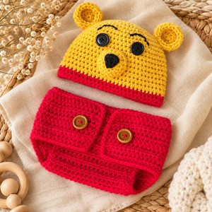 Conjunto de Gorro y Babero de Ganchillo para Bebé, Gorro de Punto Amarillo y Rojo, Accesorio de Invierno para Bebés, Patrón en PDF - Product Image 4
