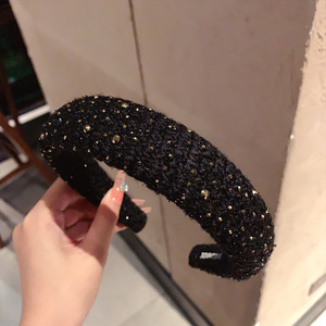 French Retro Fragrance Crystal Diamond Wide Edge Sponge <b>Headband</b> Light Luxury Versatile Women's 14cm Fabric Hair Accessory - Product Image 6