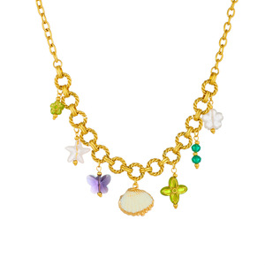 Fashion Gold Plated O Chain Necklace With Scallop Acrylic Butterfly Flower Pendant Party Jewelry - Product Image 5
