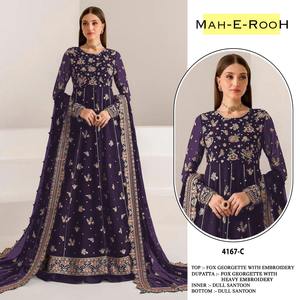 Ropa y accesorios Faux Georgette con bordado de secuencia Stich Work Anarkali vestido para fiesta y fiesta - Product Image 3