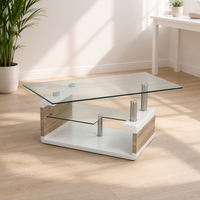 Table basse en verre trempé avec pieds en métal chromé et plateau à lattes