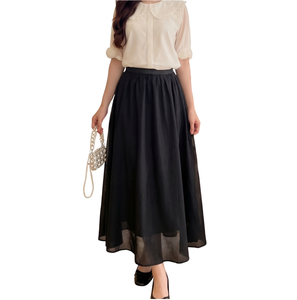 Jupe longue unie taille haute pour femme, décontractée, ample, évasée, coupe trapèze, avec superposition transparente, style maxi, pour la vente en gros - Product Image 1