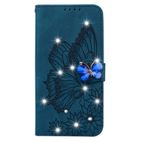 Étui portefeuille en cuir avec strass et motif papillon pour Samsung Galaxy A07 A17 A37 A57 A06 A16 A26 A36 A56 A15 A25 A35 – Coque à rabat