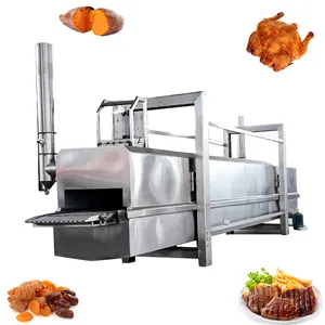 Forno a vapor linear totalmente automático para indústria alimentar, carne de frango, carne de porco, asas de frango, nuggets, hambúrgueres, costela de porco, salsichas
