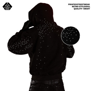 Felpa con Cappuccio Unisex Personalizzata 100% Cotone, Nuovo Design con Stampa a Caldo e Strass per Uomo, Autunno Inverno - Product Image 3