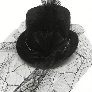 Sombrero de Malla con Plumas, Estilo Retro Europeo Occidental, Elegante, Negro, para Fiestas Formales, Transpirable, con Protección Solar, de Poliéster, para Mujer - Product Image 2