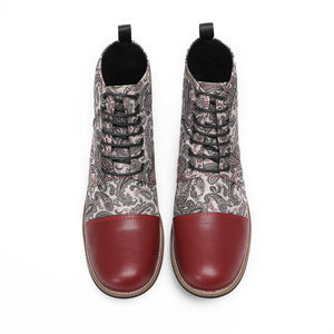 NA661 Bottes de cheville pour hommes à motif Paisley Chaussures en cuir véritable pour hommes Chaussures décontractées de créateur de mode Motif original Bottes derby à lacets - Product Image 4