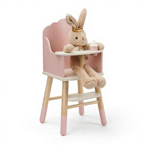 Chaise haute bébé en bois écologique pliable et coulissante, design moderne en bois massif jusqu'à 18 pouces - Accessoires rose - Product Image 3