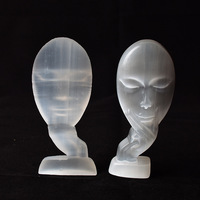 Statue de Sélénite Naturelle Silencieuse, Masque de Penseur en Gypse Blanc Sculpté à la Main, Figurine en Cristal de Sélénite pour la Décoration