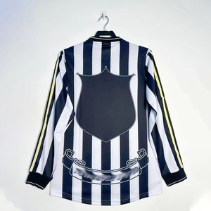 Seragam Sepak Bola Logo Kustom, Seragam Sepak Bola Vintage Klasik Lengan Panjang, Kaos Sepak Bola Retro untuk Pria, Jersey Bergaris Hitam Putih - Product Image 2