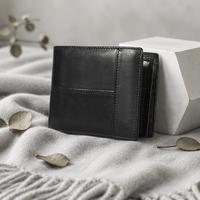 Dompet Pria Kulit Asli Anti Maling RFID, Penjepit Uang Model Pendek, Kulit Sapi Lapisan Atas, Multi-Kartu, Lipat 2, Kantong Koin JSB
