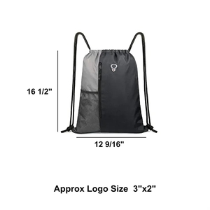 <b>Large</b> Size Drawstring <b>Backpack</b> with Two Zipper Pockets Water Bottle Mesh Pockets Sports Gym Bag for <b>Women</b> Men Lining Polyester - Product Image 4
