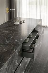 Comptoir en pierre artificielle personnalisé YUSHI, pierre frittée noire, armoire de cuisine pour la décoration de maisons et de villas modernes - Product Image 2