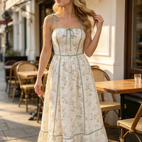 Robe longue décontractée d'été pour femme, style camisole, coupe trapèze, imprimé floral, 100% coton, idéale pour les vacances