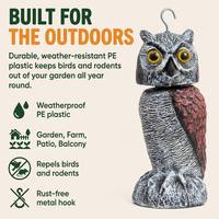 Chouette de simulation mobile anti-oiseaux en plastique à tête rotative à 360 degrés pour jardin, décoration animale