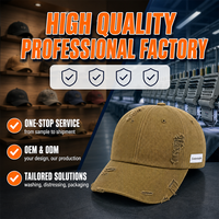 Casquette de baseball personnalisée avec logo, détails déchirés, 6 panneaux, non structurée, visière incurvée, couleur kaki, vente en gros, usine OEM ODM