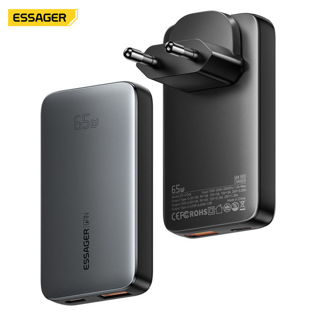 Essager 65W Ultra Thin GaN Fast Charger PD3.0 PPS Quick Charge USB Type-C Portable Wall Power Supply Adapter GaN Charger