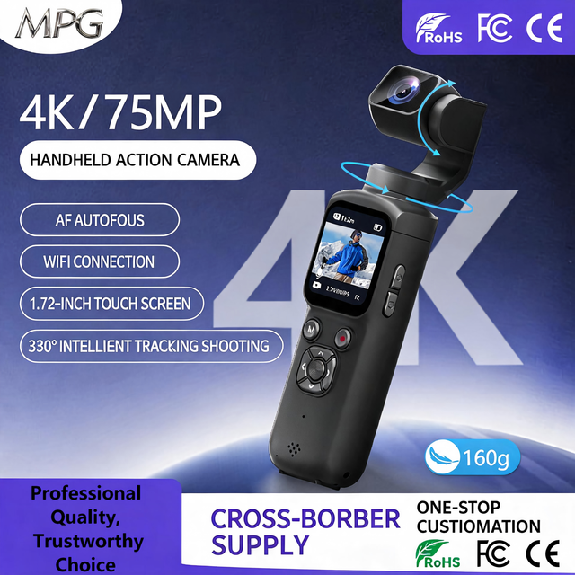 New Sports Action Camera Face Tracking 4K Ultra HD Handheld Camera 1.72inch Touch Screen WIFI Vlogging 75MP 360 Degree Auto