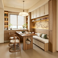 Meuble mural XINGRUO avec coin petit-déjeuner, éclairage LED, table à manger en bois, banc rembourré, étagères de rangement pour cuisine et salle à manger