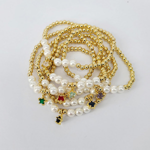 BC1348 delicato piccolo oro placcato perline <span class=keywords><strong>con</strong></span> perle perline elastico <span class=keywords><strong>bracciale</strong></span> <span class=keywords><strong>con</strong></span> piccolo piccolo piccolo fascino stella CZ - Product Image 3