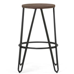 Tabourets de bar en métal DB Simeon de 26 pouces avec assise en bois, couleur marron cacao et noir, lot de 2, pour utilisation dans un bar de style farmhouse - Product Image 5