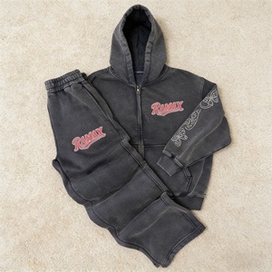 Ensemble de sweats à capuche demi-zip brodés personnalisés 450 g/m² effet vieilli, lavage abrasion, coupe oversize, 100 % coton, unisexe, écologique - Product Image 2