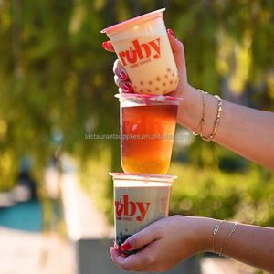แก้วพลาสติกใสทรงกลมก้นมน PET PP ขนาด 10 12 14 16 18 20 ออนซ์ สำหรับชาไข่มุก กาแฟเย็น พร้อมฝาปิด รับทำโลโก้ตามสั่ง - Product Image 2