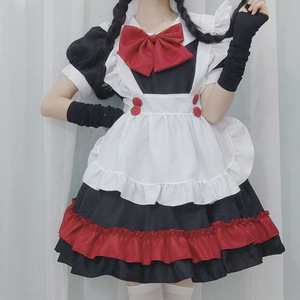 Black And <b>Red</b> Maid Outfit V Neck A Line Lolita Dress With <b>Bow</b> Headband And Apron For Halloween Or Cosplay - Product Image 2