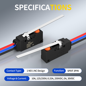 Micro-interrupteur tactile à levier long 10A 125/250VAC 5A 30VDC, étanche IP67, SPDT, avec fil 20AWG de 20cm - Product Image 3