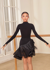 Leotardo Popular para Baile Latino, Cuello Alto, Espalda Descubierta, Mangas Largas, Cálido, para Chacha, Samba, Tango, Rumba, <span class=keywords><strong>Disfraz</strong></span> de Baile para Niñas - Product Image 4