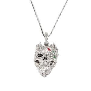 מפעל חבל שרשרת היפ הופ סגסוגת והיפ הופ rinestone עלה שרשרת תליון גולגולת פרח - Product Image 1