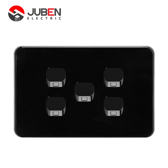 Super Powerful JUBEN JB205 Wall-Mounted 5-Gang 2-Way PC Material Power Switch with Overvoltage Protection 250V SAA Certified