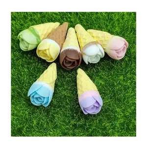 New Novelty 3D Rose Flower Ice Cream Cone Ornaments Sweet Mini Ice Cream Cone Figurines Toys For Dollhouse Home Party Decoration