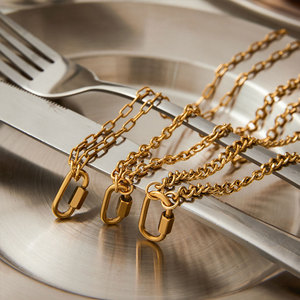 สร้อยคอจี้ห้อยรูปทรงคาราบิเนอร์ ดีไซน์สวยหรู ชุบทอง 14k 18k PVD บนสแตนเลสสตีล 316L สำหรับผู้หญิงและผู้ชาย - Product Image 3