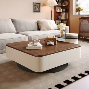 Tavolino da Caffè <span class=keywords><strong>Moderno</strong></span> in Legno Massello Crema per <span class=keywords><strong>Soggiorno</strong></span> <span class=keywords><strong>con</strong></span> Funzione di Archiviazione, Lussuoso per Uso Domestico - Product Image 1